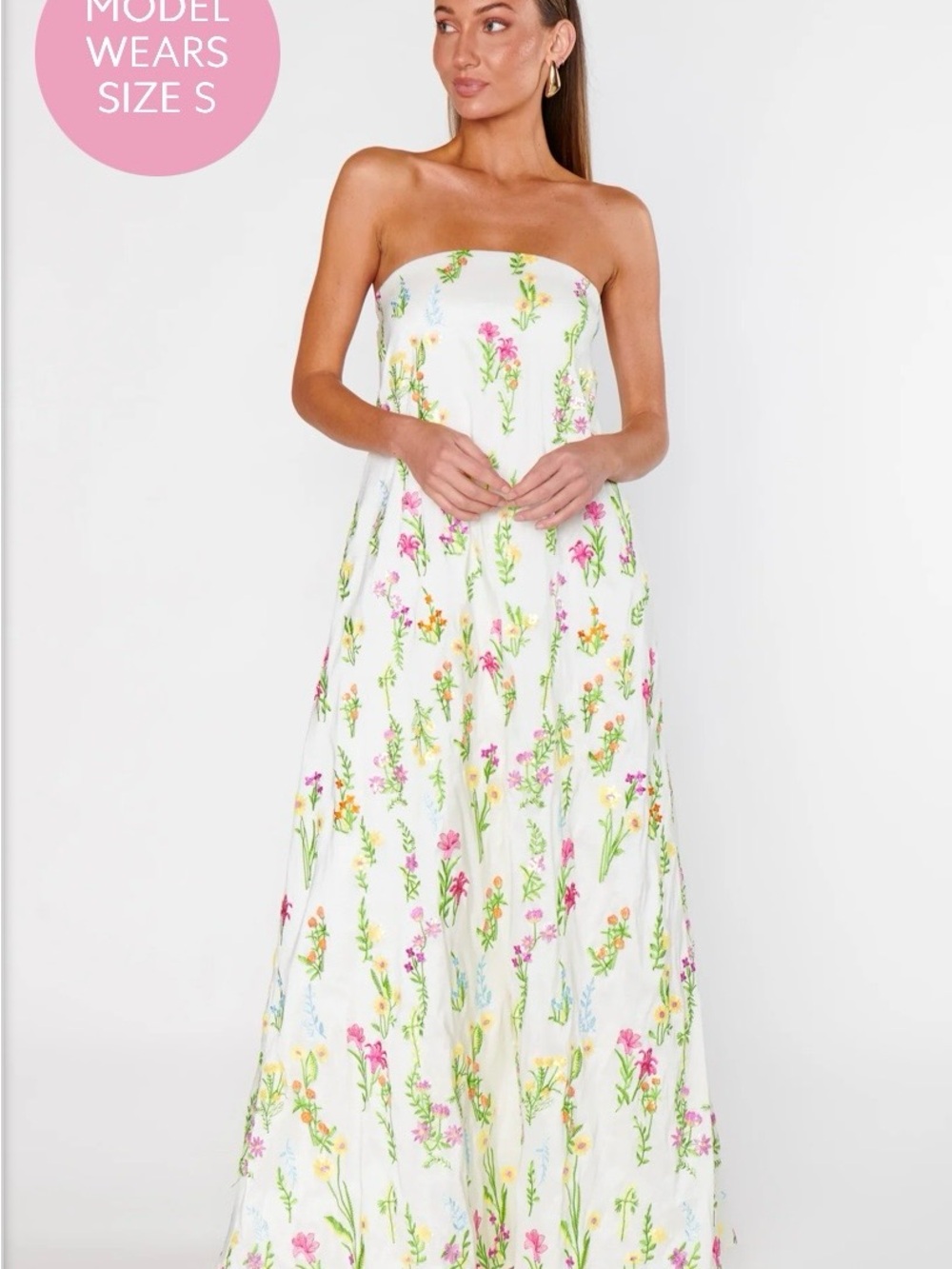Strapless White Floral Maxi Dress